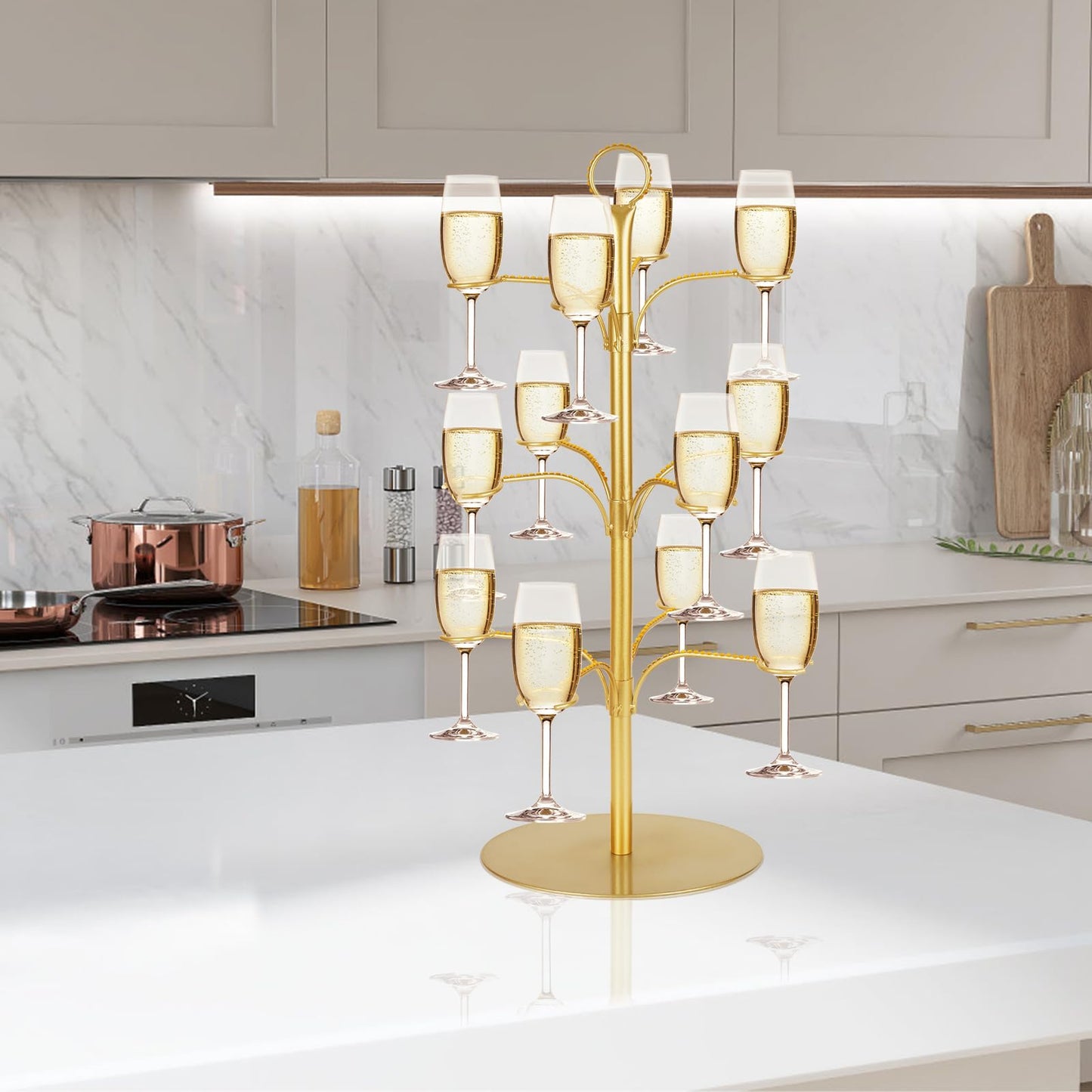 ALIMOTA Cocktail Tree Stand for Drinks Champagne Tower Wine Glasses Holder, 3 Tier 12 Holders, Bar Home Drinks Tree Display Suitable for Gin, Cocktails, Champagne, Wine