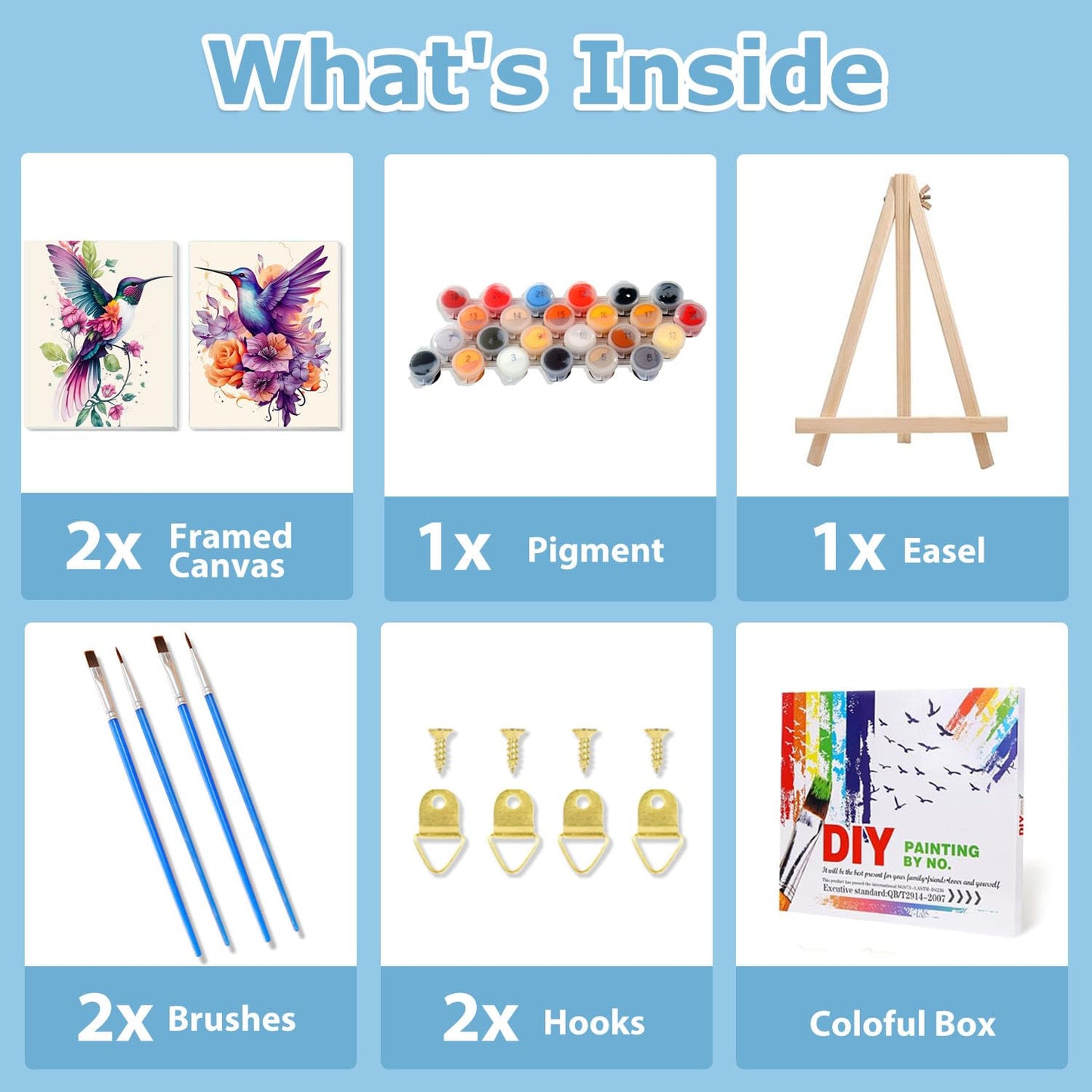 2 Pack Hummingbird Paint by Numbers with Frame, Hummingbird Paint by Numbers for Adults with Easel, DIY Crafts Painting by Number for Gift Home Wall Decor 8x12inch