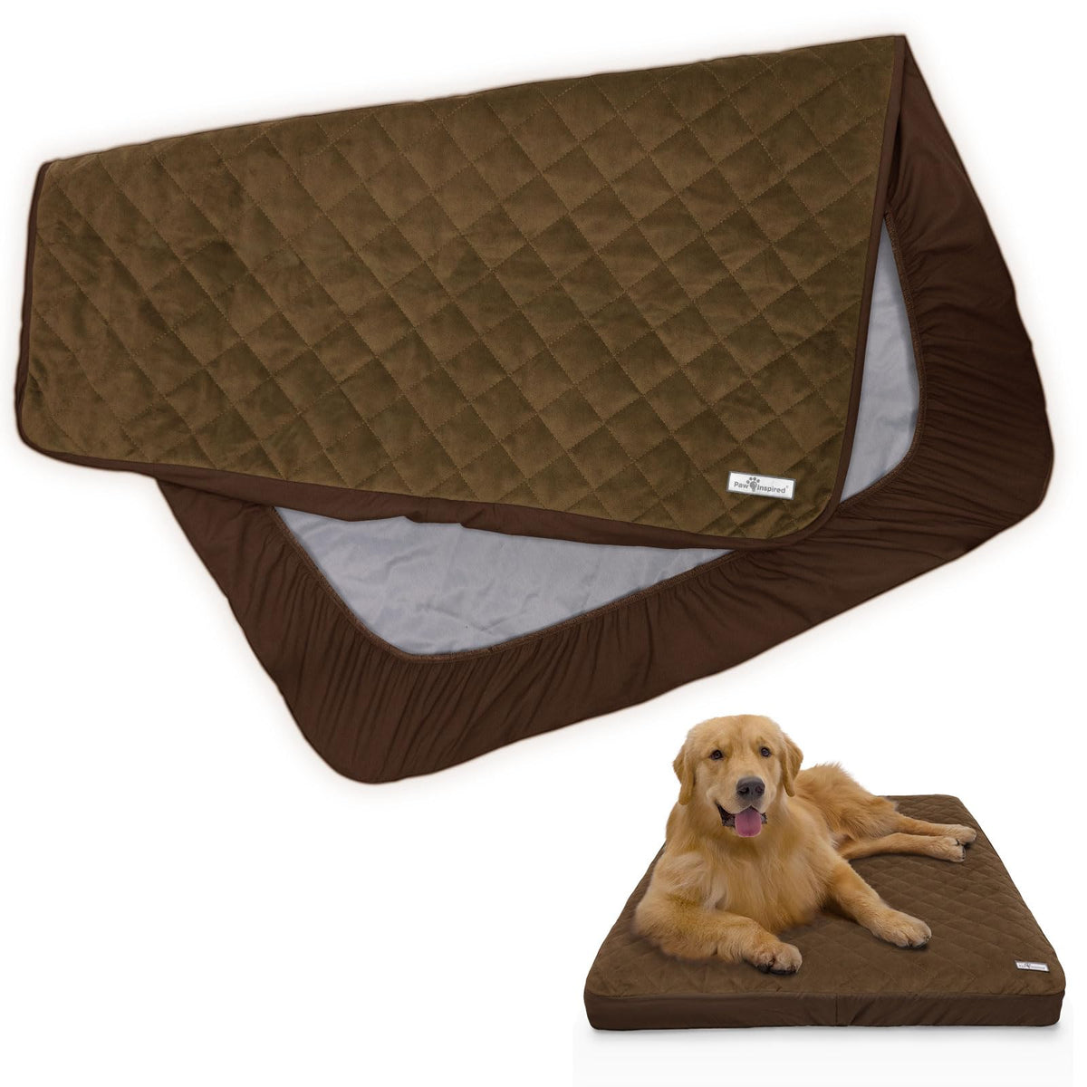 Paw Inspired Washable, Waterproof Fitted Dog Bed Cover, Beige, 30x20x5 Inch