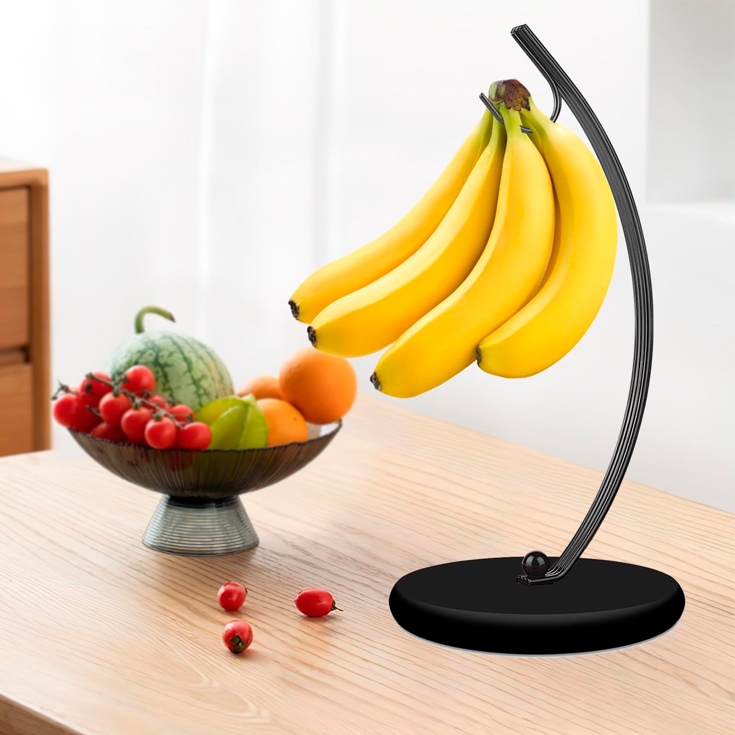 HOMKULA Banana Holder Stand - Hanging Hook Stands, Banana Hanger Hook Stand for Kitchen Counter (Modern, Full Black)