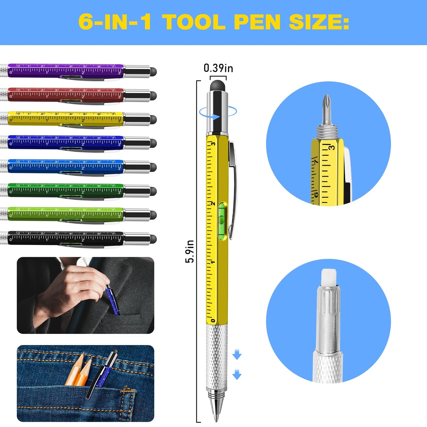 HOFASON Fathers Day Dad Gifts Bulk, 24 Pcs 6 in 1 Multitool Multi Tool Pen, Small Bulk Gifts for Men Dad Husband, Christmas Stocking Stuffers, Prizes for Adults, Party Favors Office Cool Gadgets