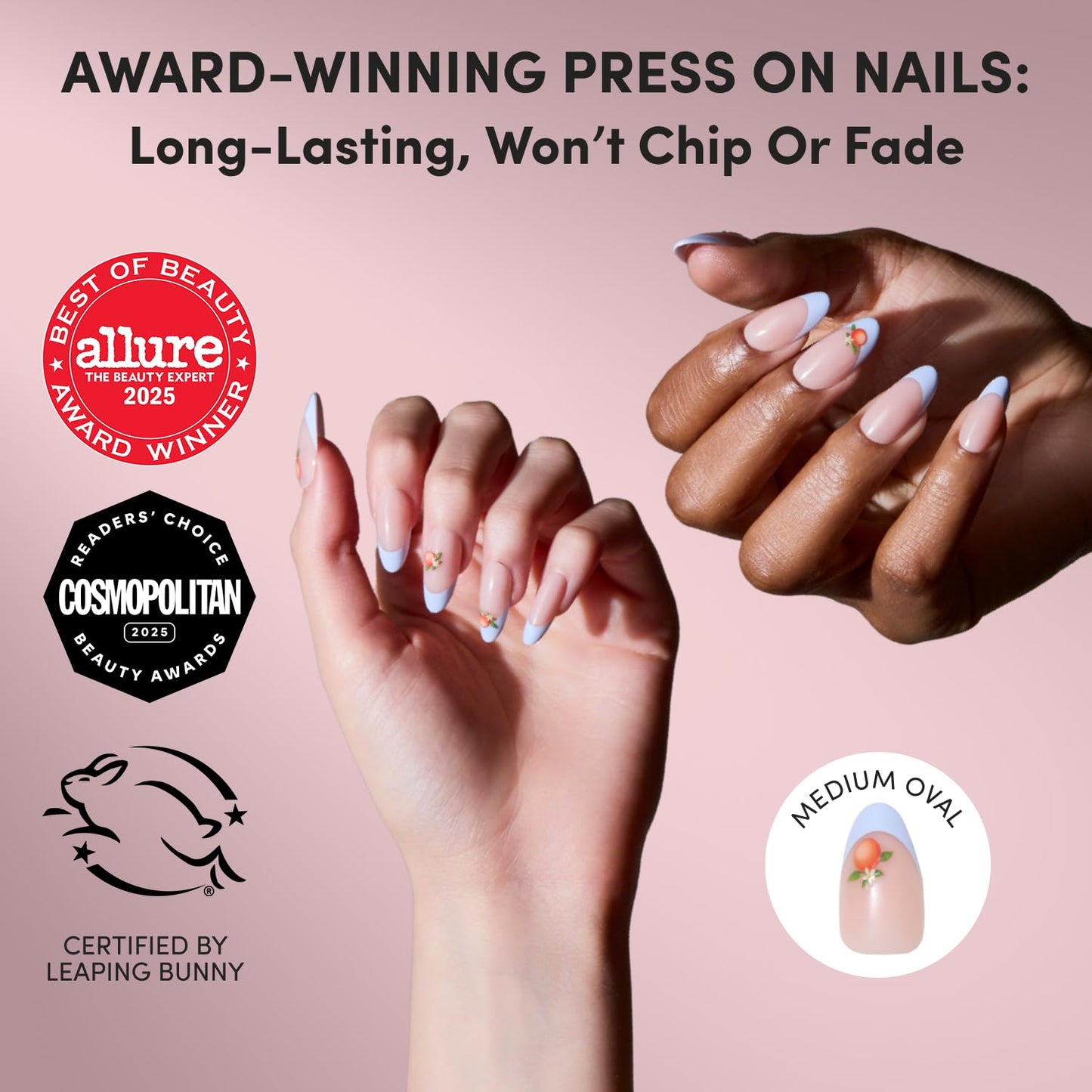 Glamnetic Press On Nails - Medium Oval Fake Nails with Blue French Tips & Orange Accents | Salon Quality Summer Nails | Capri Coast | 15 Sizes - 30 Nail Kit with Glue