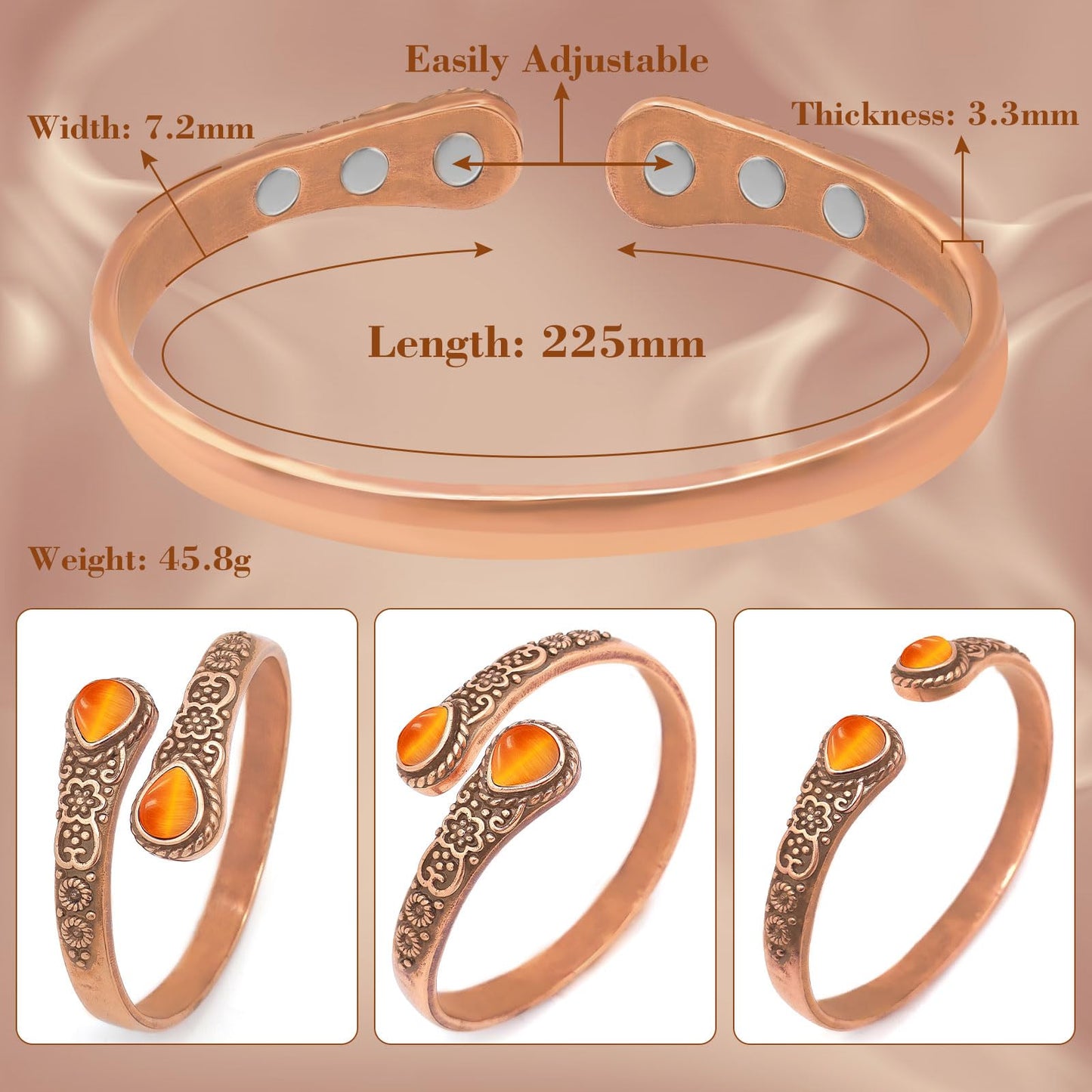 JEROOT Copper Bracelet for Women 99.99% Pure Solid Copper Magnetic Bracelet with Turquoise, Adjustable Cuff Elegant Jewelry Gift for Mom Wife