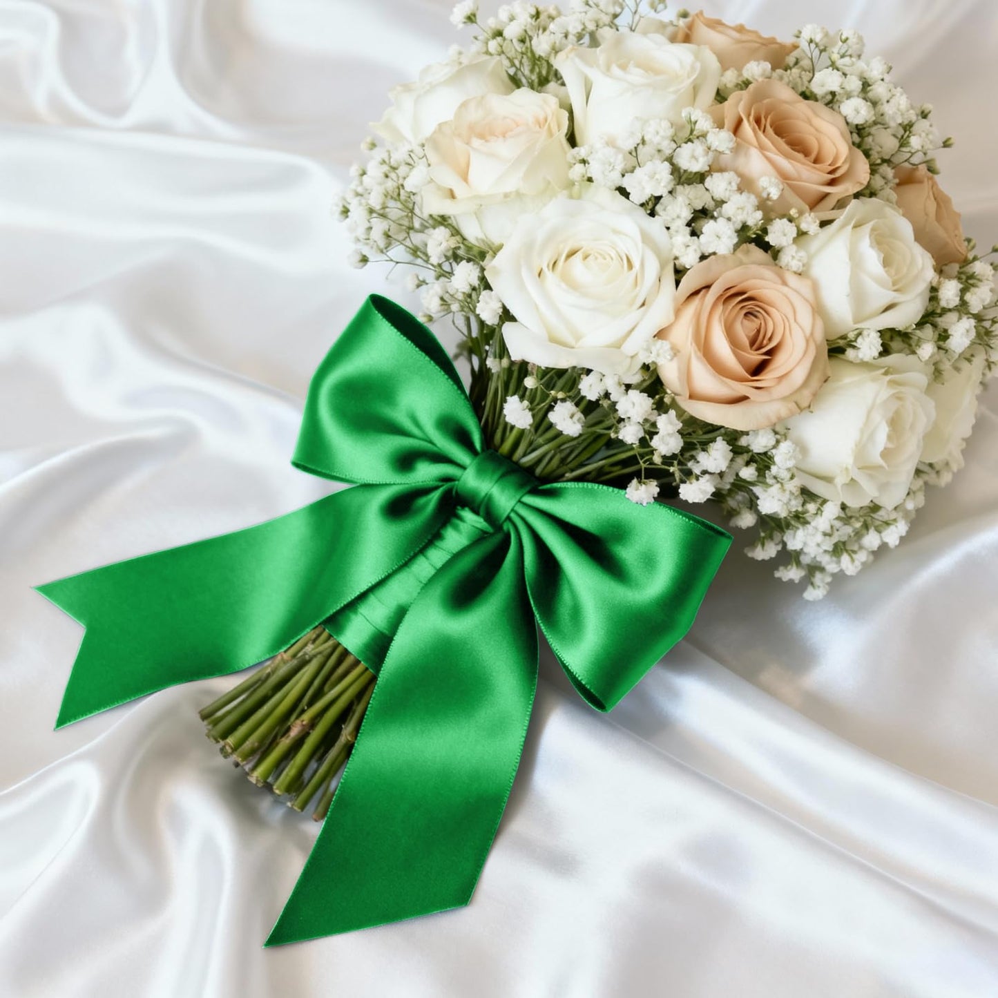Quhora 1-1/2" x 100 Yards Satin Ribbon - Wide Silk Green Ribbon with Spool - Ideal for Gift Wrapping, Floral Bouquets, Crafts, Wedding Party Decorations, Christmas and Sewing Projects