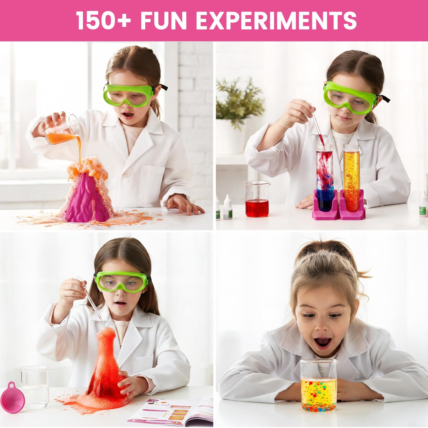 My First Science Kit for Kids Ages 4-5-6-7-8, 150+ Science Experiments Stem Toy Learning & Educational Projects with Chemistry Set, Crystal Growing, Volcano Science Kit