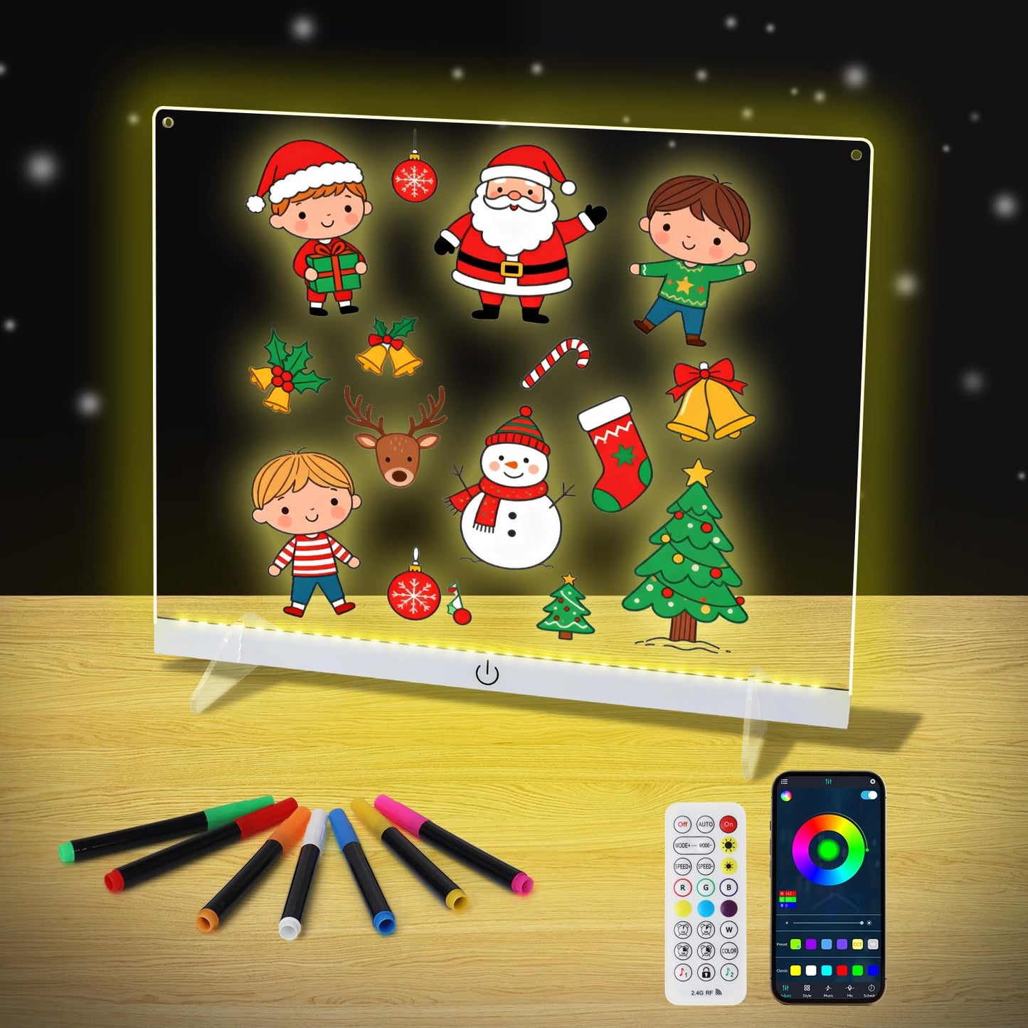 Doodle Glow, LED Note Board with Colors, 14.1"x10.9" LED Drawing Board, Acrylic Dry Erase Board, 16M-Color LED Light-Up Memo Board w/Music Sync, APP & Remote, Stand & 7 Markers, Neon Glow Display
