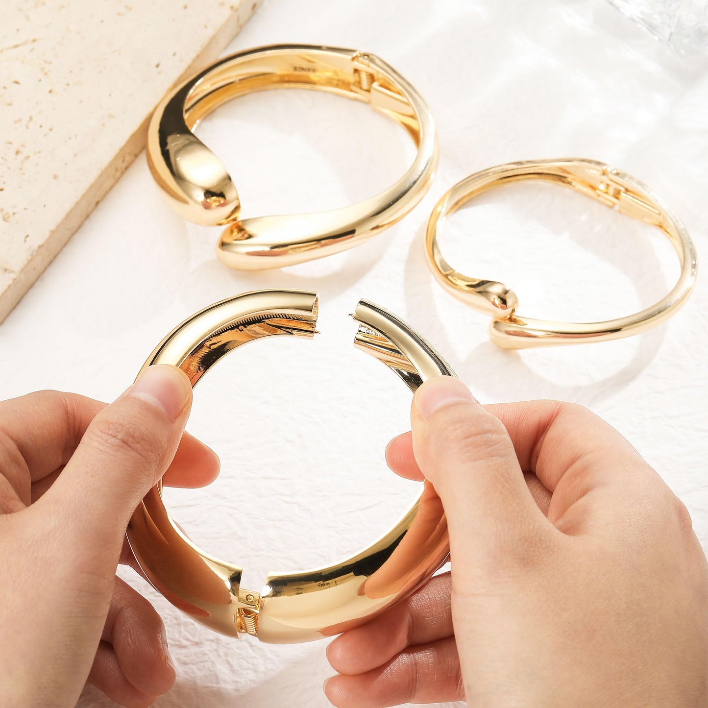 M MOOHAM Chunky Gold Bangle Bracelets for Women, Dainty 14k Gold-Plated Chunky Stackable Statement Bangles Bracelet Stack Twist Cuff Bracelet Sets for Women Trendy Jewelry Gifts