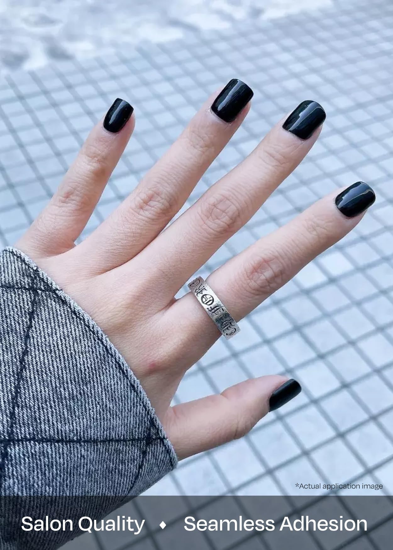 ohora Semi Cured Gel Nail Strips (N Onyx) - Dark, Solid, Works with Any UV/LED Lamps, Salon-Quality, Long Lasting, Easy to Apply & Remove - Includes 2 Prep Pads, Nail File & Wooden Stick