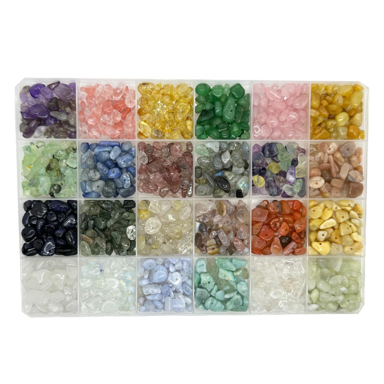 Yephac Gemstone Chips Beads DIY Jewelry Making, Healing Crystals Polishing Crushed Irregular Shaped Beads with Box(24 Colors-1)