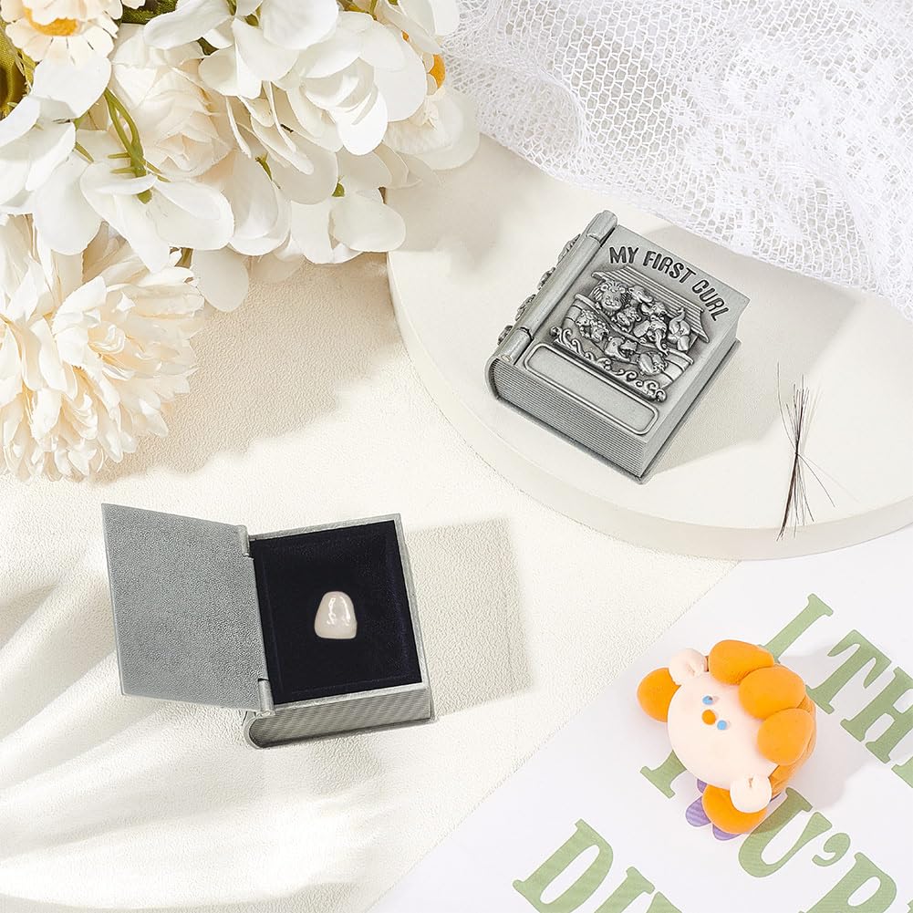 FINGERINSPIRE 2Pcs My First Curl and My First Tooth Keepsake Box Antique Silver Tooth Collection Organizer Holder My First Curl and Tooth Keepsake Box Set for Kids to Keep The Childhood Memory