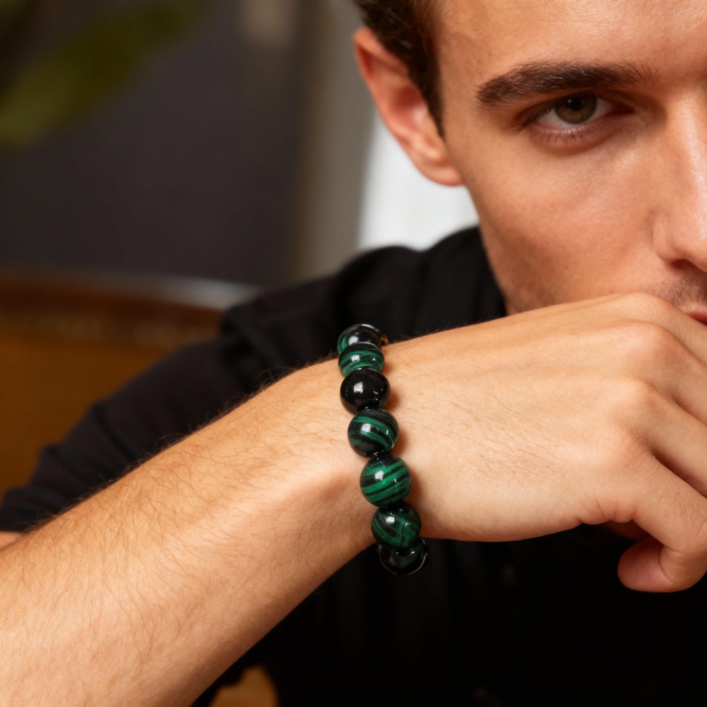 The Vida Handmade AAA+ Quality Crystal Stretch Elastic Bracelet - Nature Gemstone - Jewelry Gift - Holiday Gift - For Women & Men (Malachite)