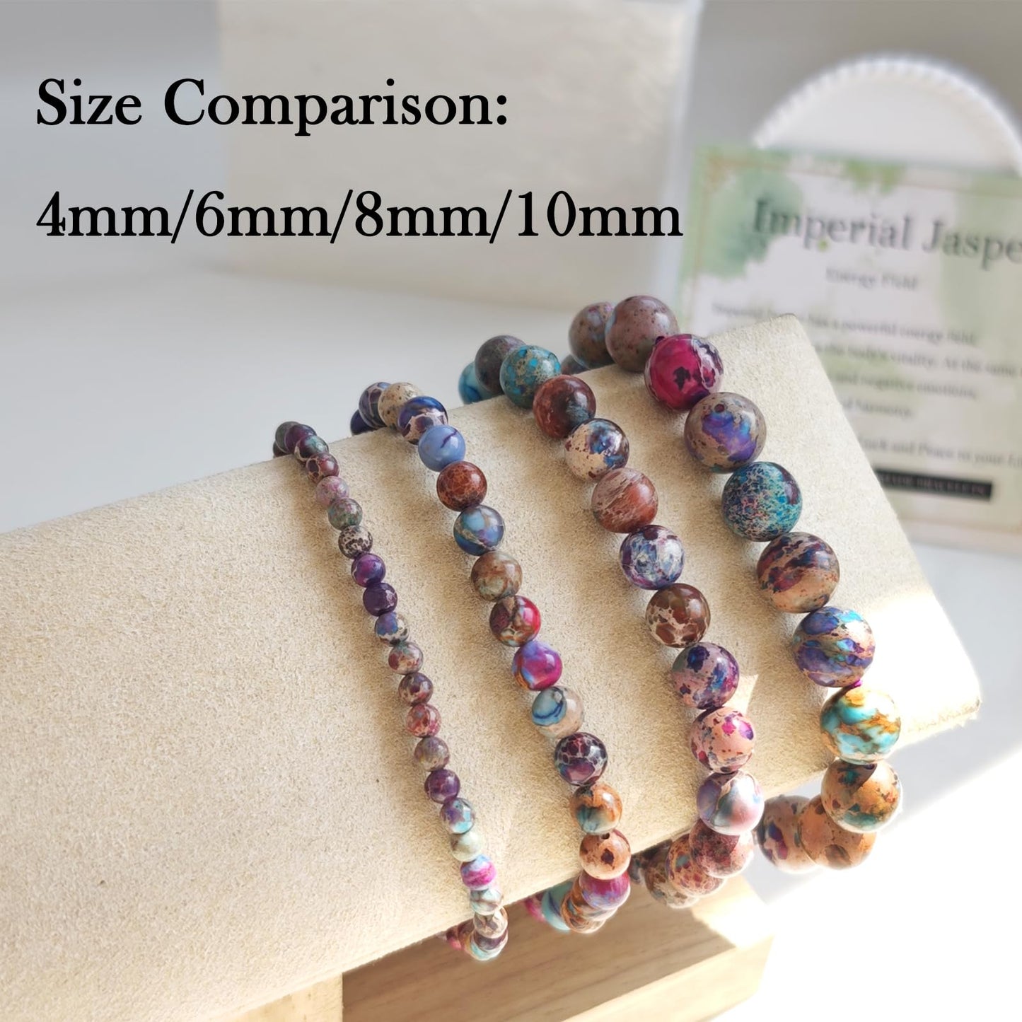 Handmade Natural Gemstone Elastic Bracelet - Healing Crystal Beads Jewelry, Unisex (Imperial Jasper, 8mm)