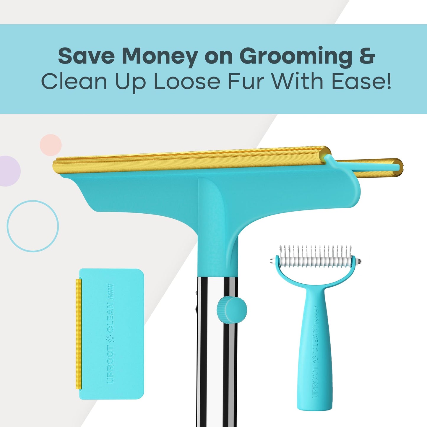 Uproot Clean Xtra, Mini & Deshedder Bundle - Pet Hair Removal Tool & Dog Brush for Shedding - Easy Cat & Dog Hair Remover Carpet Rake Set with Special Grooming Brush