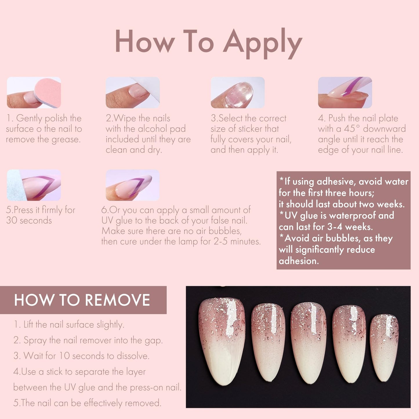 Rosé Sparkle Nude Glitter Press On Nails, 10pcs Elegant Pink Nude Gradient Almond Fake Nails, Soft Glam UV Gel/Acrylic Wearable Nails for Women - 25mm (Multicolor, S)