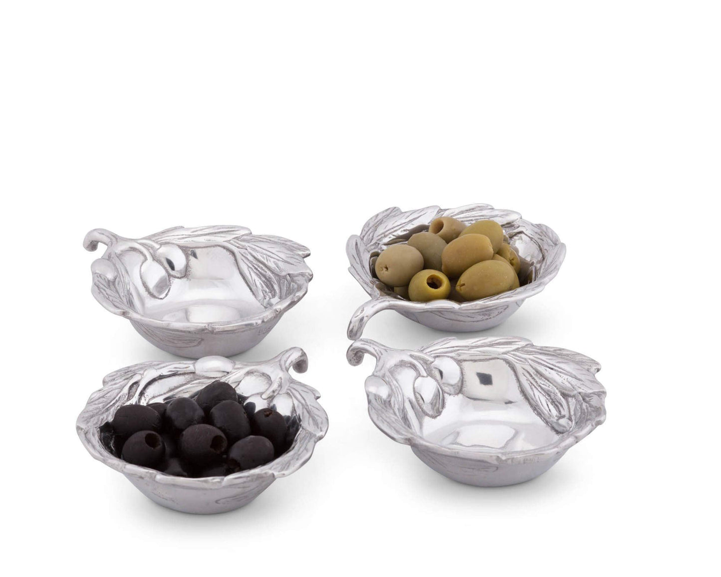 Arthur Court Sand-Cast Aluminum, Set of 4 Olive Pattern Sauce Bowls 4 inch Diameter