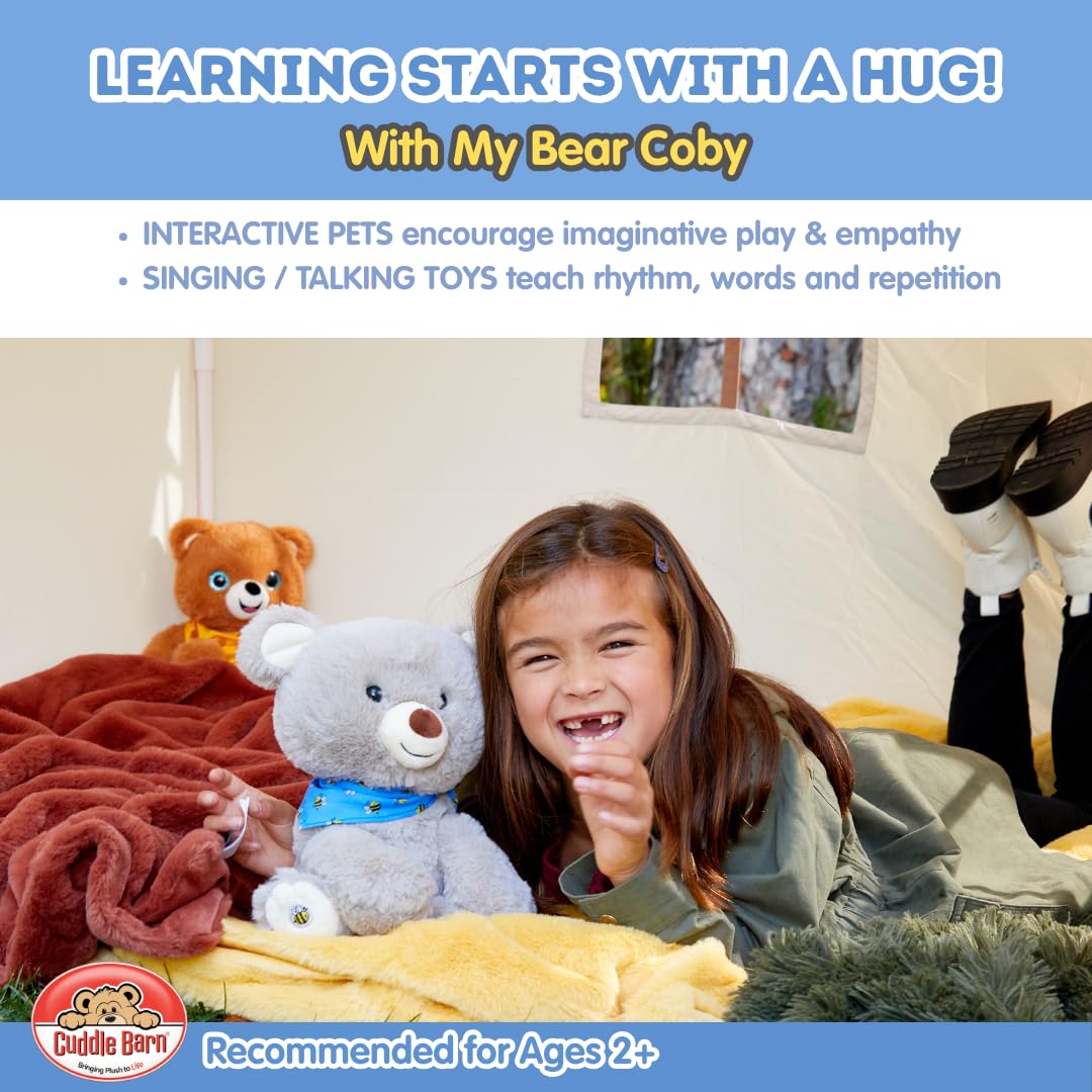 Cuddle Barn My Bear Coby - Animated Bear Cub Stuffed Animal, 11" Gray Singing Plush Toy