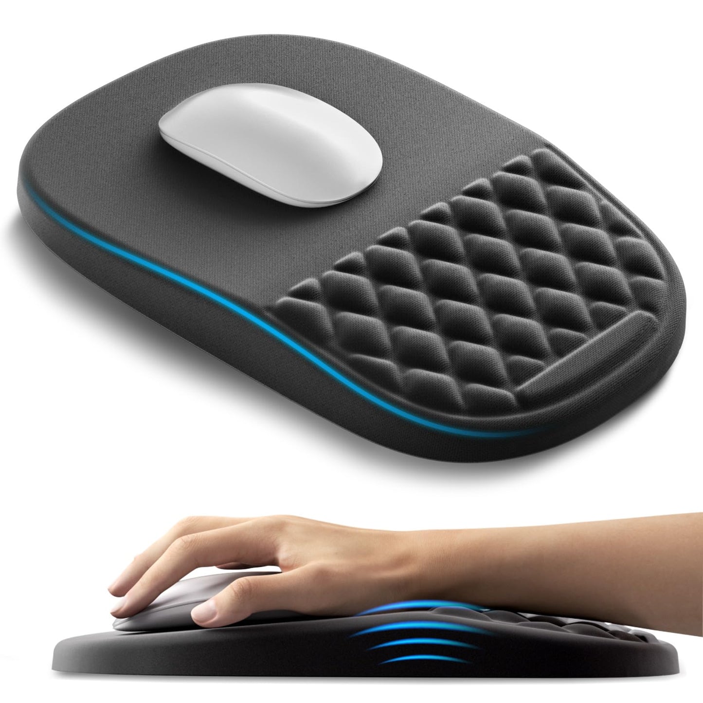 AUEDROT Ergonomic Mouse Pad with Wrist Rest 2 in 1 Mousepad with Wrist Support, Memory Foam Desk Mouse Mat with Massage Nubs & Gel PU Non-Slip Base, Suitable for Office & Gaming, Black