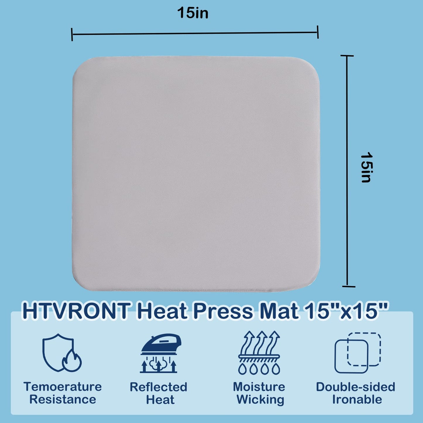 HTVRONT Heat Press Mat Compatible with Cricut Cutting Machine, Heat Press Pad 15"x15" for Craft Vinyl Ironing Insulation Transfer, Double Sides Applicable Heat Mat for Heat Press Machines