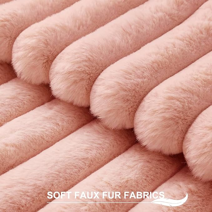 Pallene Faux Fur Plush Throw Pillow Covers 16x16 Set of 2, Luxury Soft Fluffy Striped Decorative Pillow Covers for Sofa, Couch, Living Room, Pink