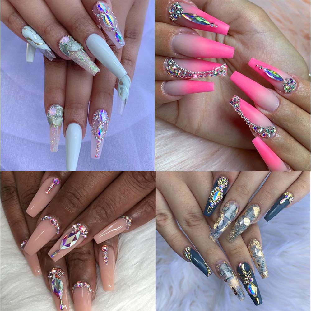 Tisslan 100pcs Crystal Ab Flatback Marquise Rhinestones 3D Nail Art Decoration 3 Designs Mix Sparkling Accessories