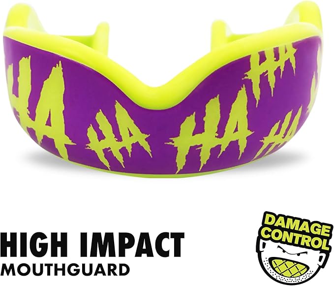 DAMAGE CONTROL High-Impact Mouth Guard – Sports Mouthguard for Boxing, Football, Hockey, Lacrosse & Basketball, Protects Teeth & Jaw, Protective Mouthpiece for Adults & Youth (Youth, HA HA HA 2.0)