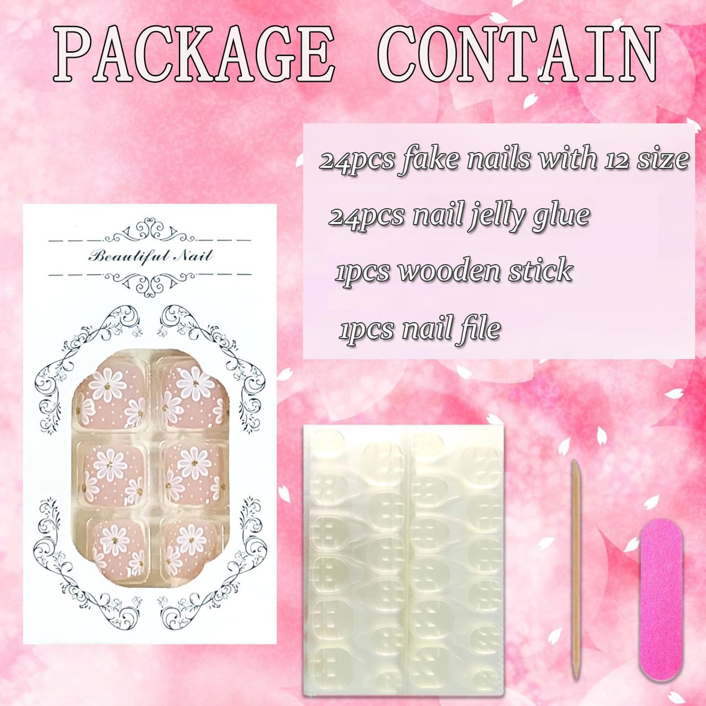 FIEONCIY Press on Toenails with Designs Acrylic Fake Nails for Toe Artificial False Nails with Charms Glue on Toe Nails for Spring Summer Stick on Toenails for Women Girls(JP3804)