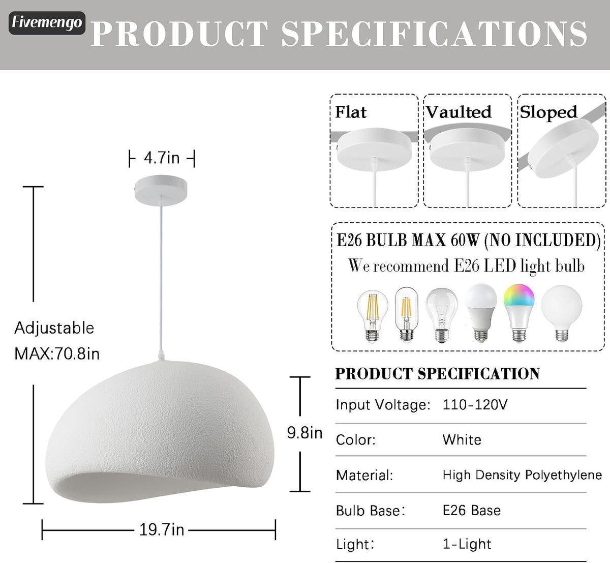 19.7in Wabi Sabi Pendant Lights Kitchen Island Lighting Fixture Ceiling Mount White Modern Japanese Lamp Japandi Chandelier for Dining Living Room Hallway Bedroom Restaurant Hanging Lamp