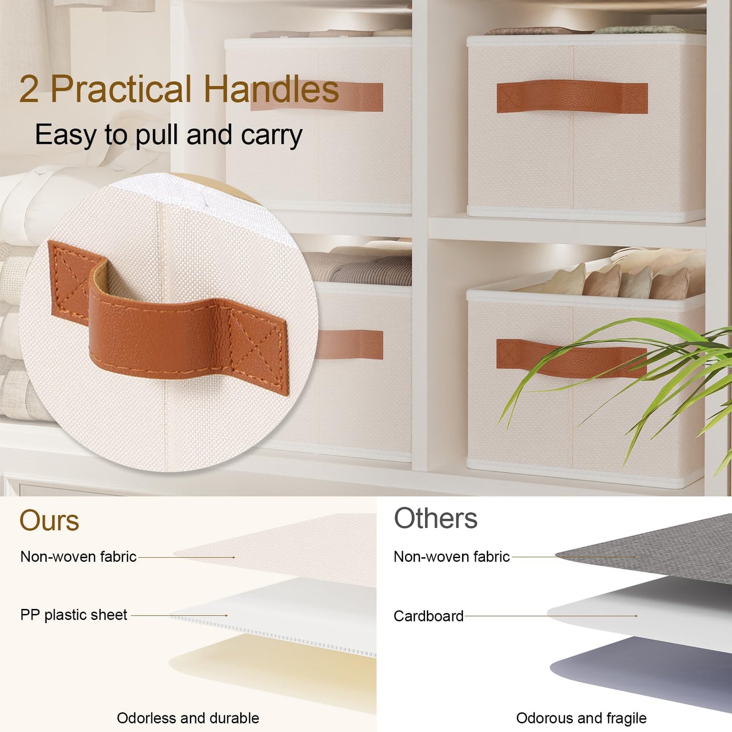 YheenLf Storage Bin, Linen Foldable Clothes Basket, Storage Box Container with Double Handles for Bedroom, Beige, 15x 6 x 5 Inch, 1-Pack