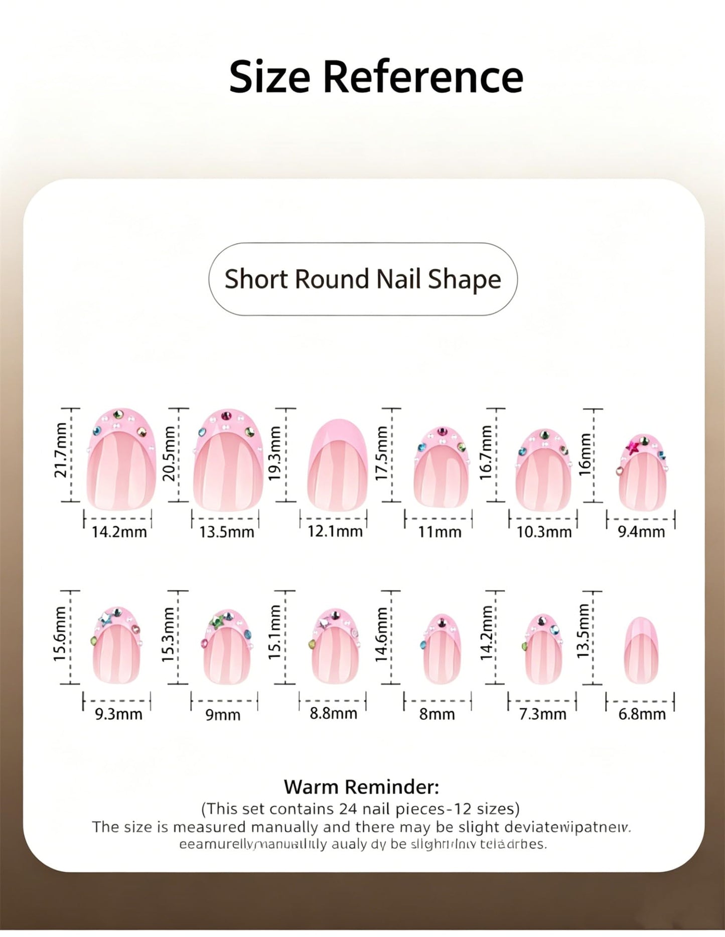 Press On Nails, French Tip Short Pointed Almond Fake Nails with UV Finish, 12 Sizes Quality False Nails, 24Pcs Reusable Press-On Manicure Set with Nail Glue for Women Pattern #04