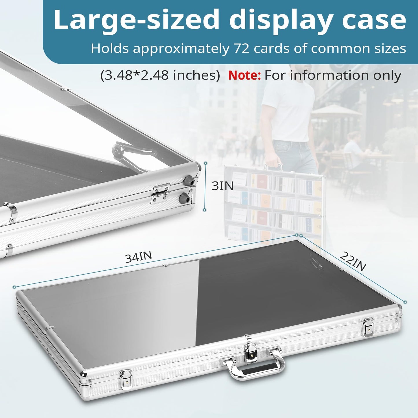 34"x22" Portable Trade Show Display Case for Trade Shows & Table Top Card Display Case – Aluminum Frame with Acrylic Side Panels for Easy Display(Sliver)