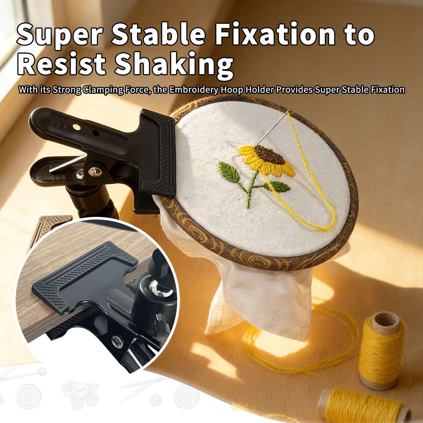 Portable Metal Embroidery Hoop Stand Holder - Rotated Embroidery Hoops Stand Table Clip for Most Size/Shape Embroidery Needlework Hoops