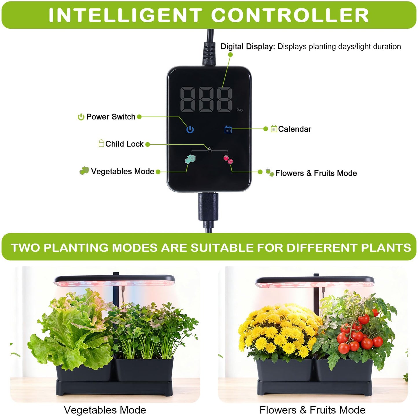 Indoor Herb Garden with Grow Light & Pots, Full Spectrum LED Planter for Kitchen Herbs & Houseplants, Height Adjustable Indoor Growing System for Home & Apartment Decor(Black, 16 * 6.3 * 7.1 inch)