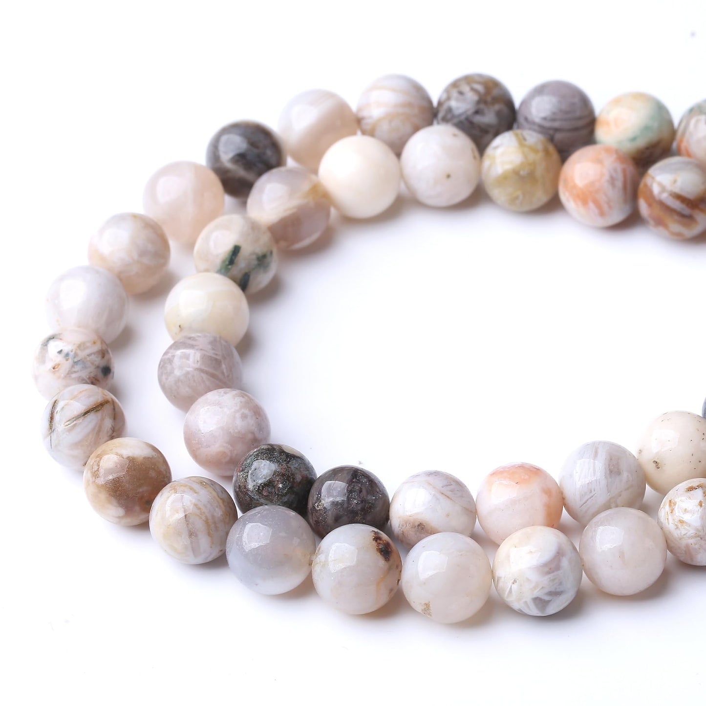 10MM Bamboo Leaf Agate Round Loose Beads Natural Gem Beads Crystal Energy Stone Beads for Jewelry Making DIY Bracelet Necklace
