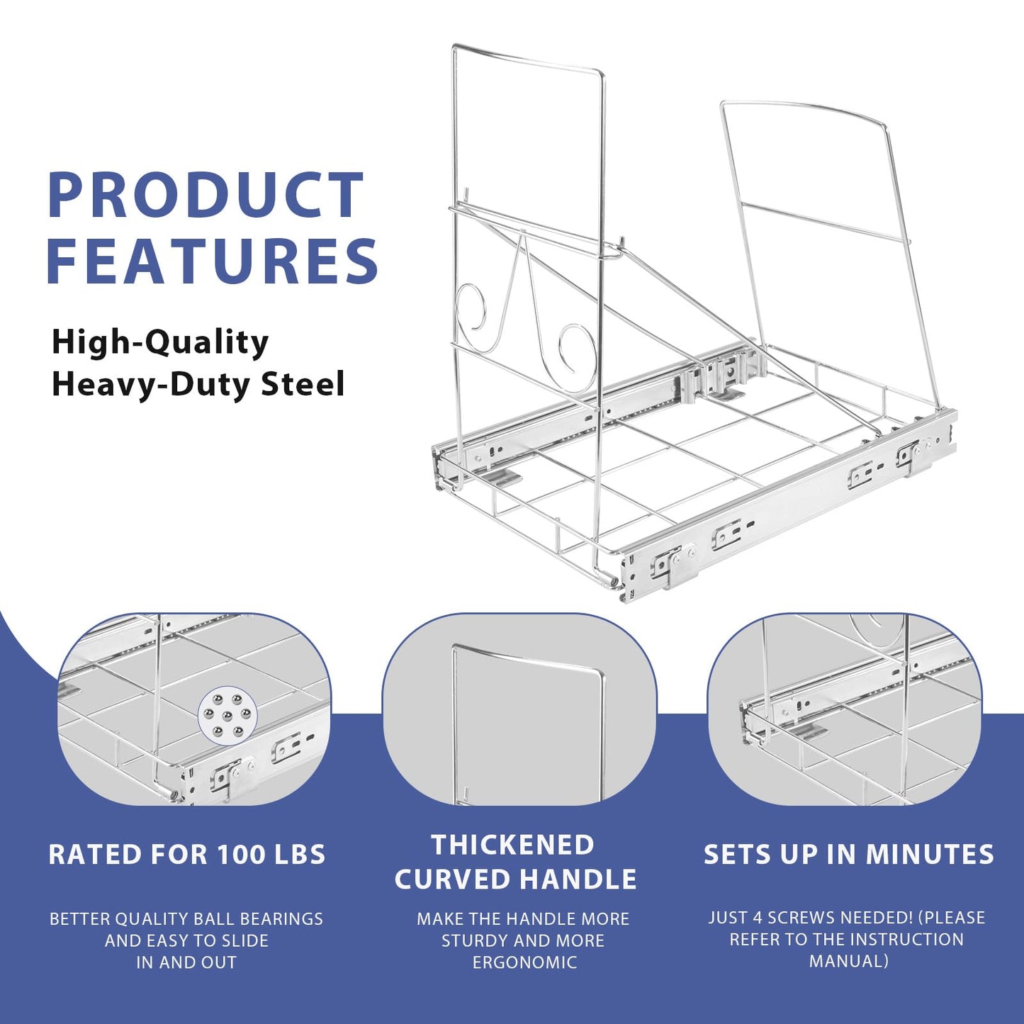 XYLOME Pull Out Trash Can Under Cabinet: 7–11 Gallons Under Sink Trash Can for Kitchen Requires Min. Cabinet Opening 12"W X 17.5"D X 17.5"H - Cabinet Trash Can Pull Out Kit (Trash Can Not Included)