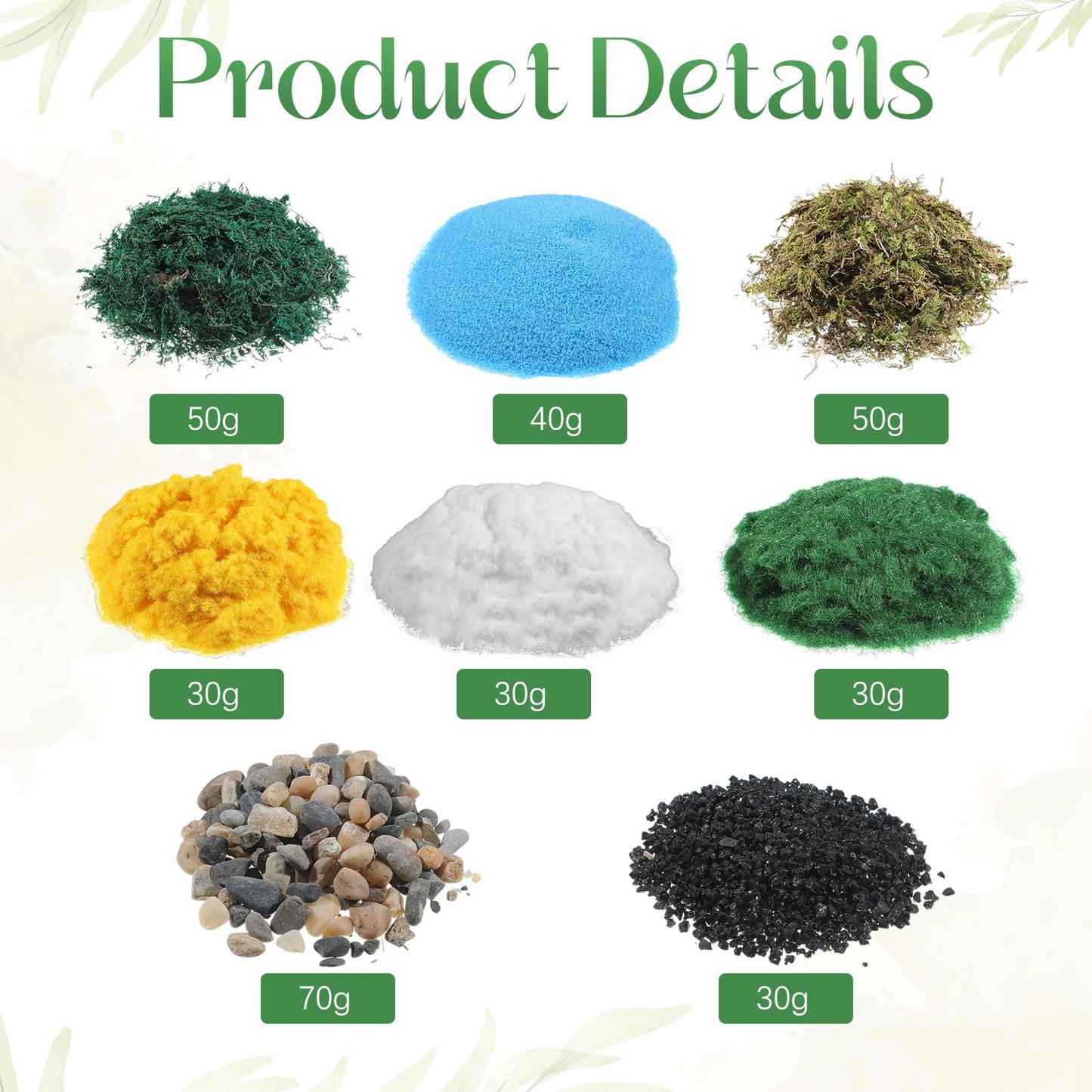 Thiccywoov 40 Pcs Diorama Supplies Kit Include 32 Miniature Trees 1.2-6.2 Inch Mini Mixed Model Plastic Fake Architecture 8 Bags Scenery Basing Material Kit for DIY Craft(Scenery Trees)