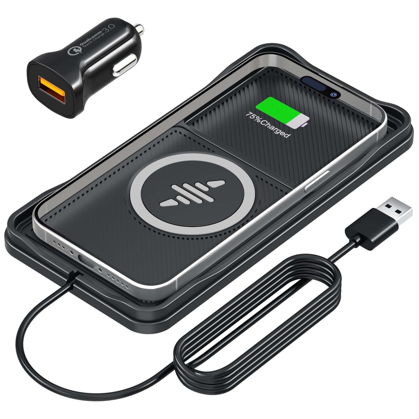 Car Wireless Charger Pad, 15W Fast Non-Slip Wireless Charging Pad for Car with 20W Car Adapter, Compatible with iPhone 17 16 15 14 13 12 Pro Max AirPods,100CM Cable