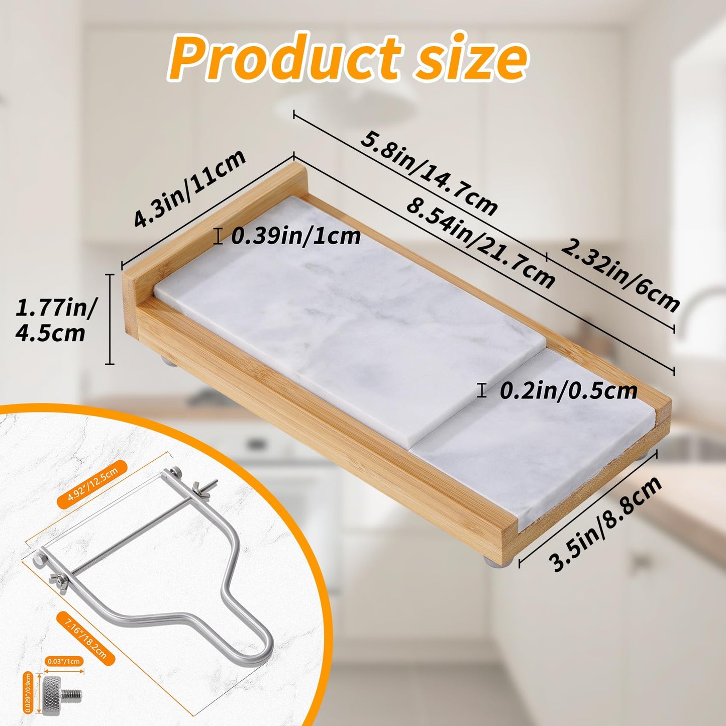 Xinglinsaiter Cheese Slicer Cheese Cutter with 4 Replacement Wires,High & Low Marble Cutting Table Top,with cutting Wire replacement device,for Block Cheeses, Butter, Sausage etc.(White)
