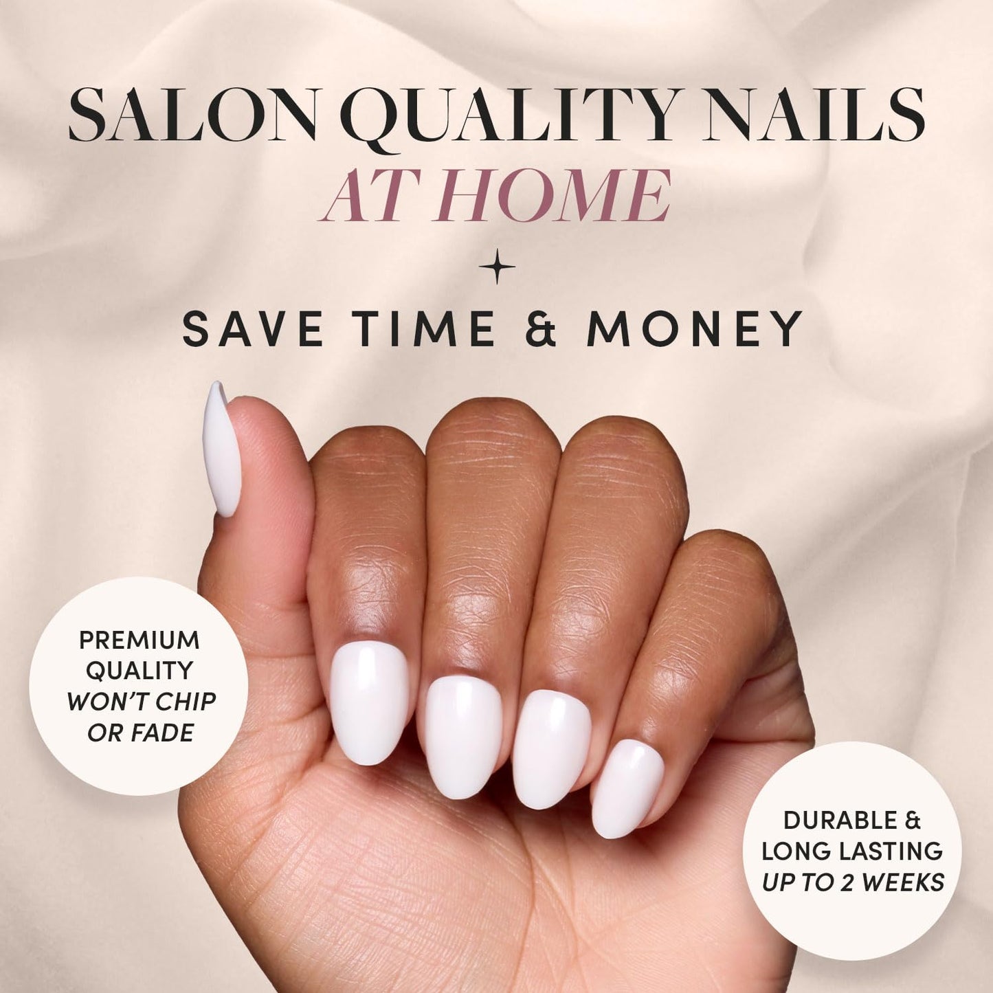 Glamnetic Press-On Nails - White Swan | Opaque Classic Off White Short Oval False Nails | 15 Sizes - 30 Nail Kit with Glue & Nail Tabs
