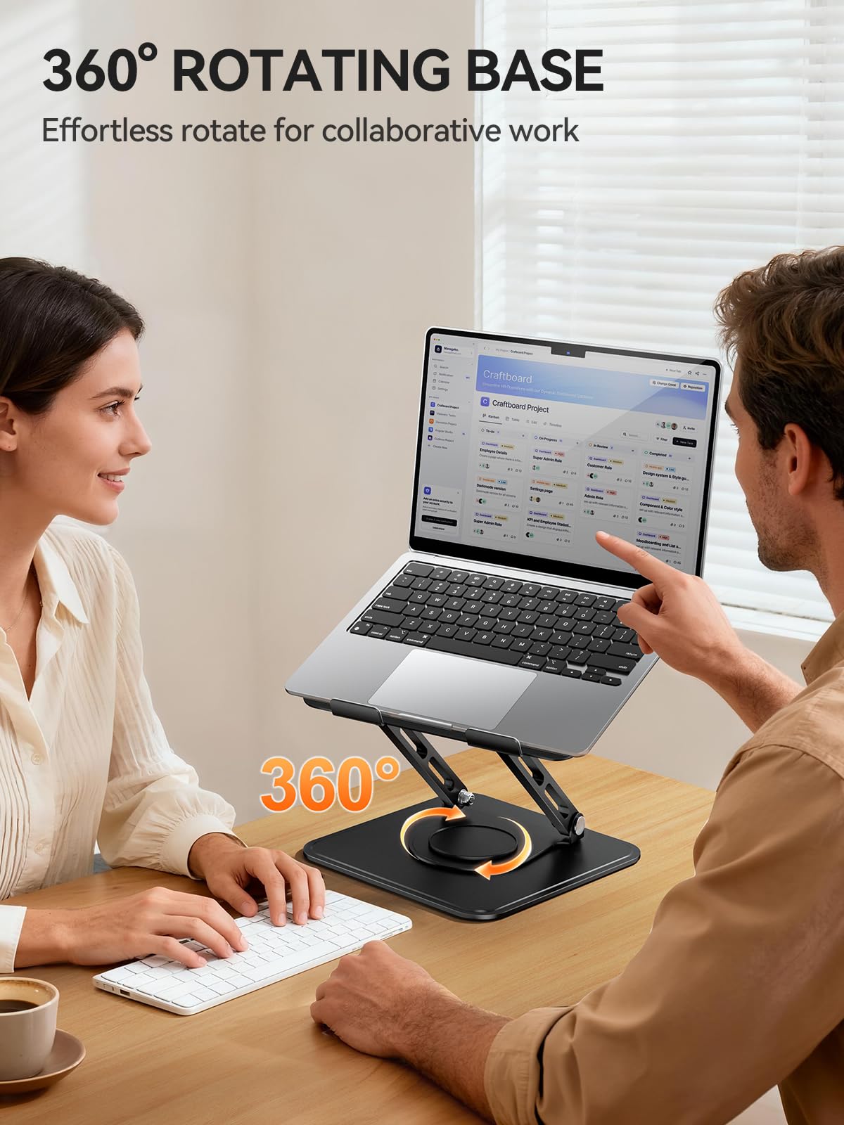 tounee Laptop Stand for Desk, Adjustable Computer Stand Holder with 360° Rotating Base, Ergonomic Laptop Riser Compatible with MacBook Pro Air, All Laptops 10-15.6"-Black