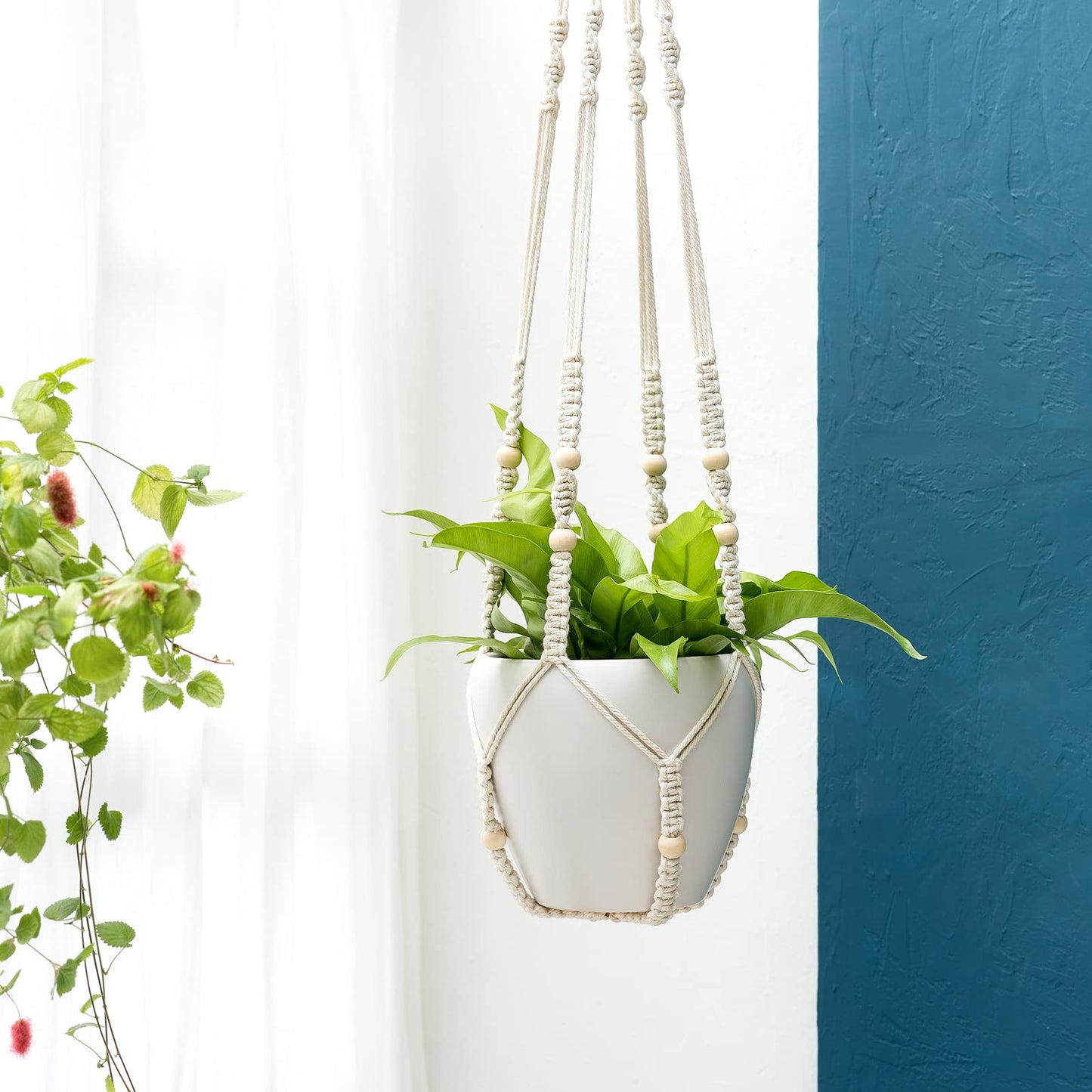 Mkono 1 Pack 43 Inch Macrame Plant Hanger and 1 Pack 70 Inches 3 Tier Macrame Plant Hanger Hanging Planter Basket