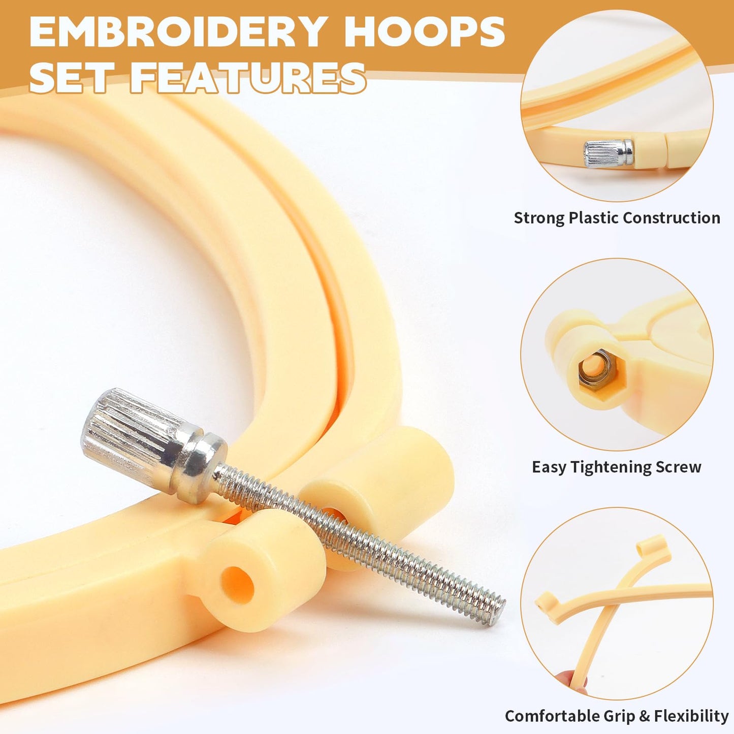 QLOUNI 5 Pack ABS Rectangular Embroidery Hoops Set, Cross Stitch Hoops 5 Inch 6 Inch 10 Inch 12 Inch 15 Inch Plastic Candy Color Embroidery Hoop for DIY Embroidery Craft
