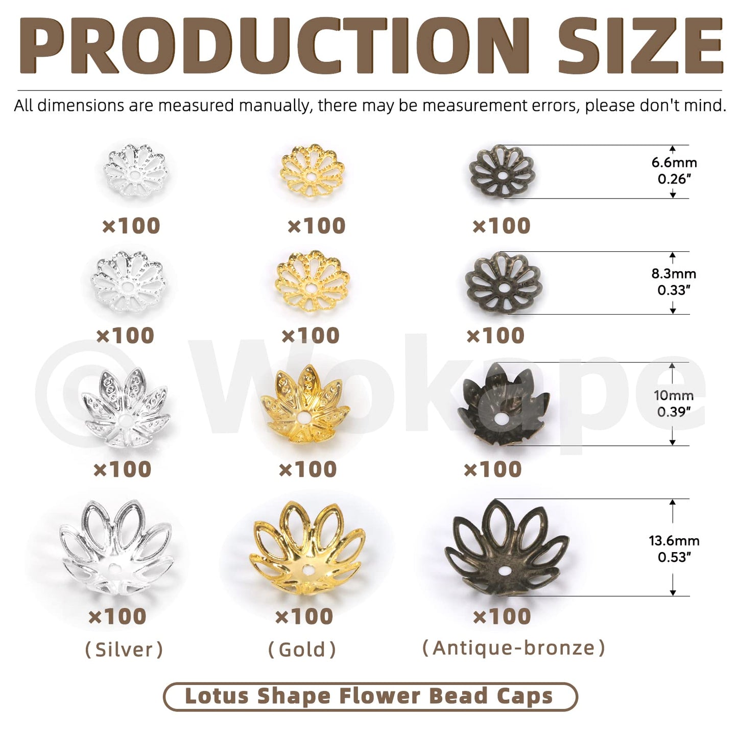 Wokape 2100Pcs 4 Sizes Flower Bead Caps Spacers Assortment Kit for Jewelry Making, Hollow Filigree Beads End Caps Jewelry Findings Accessories