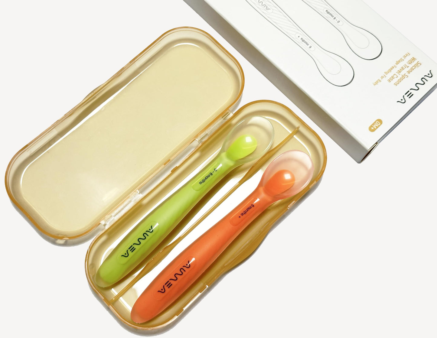 Aurrea Baby teethers for Babies 3-6 Months with Baby Spoons The First Stage Feeding Foods Spoon Set with Travel Case