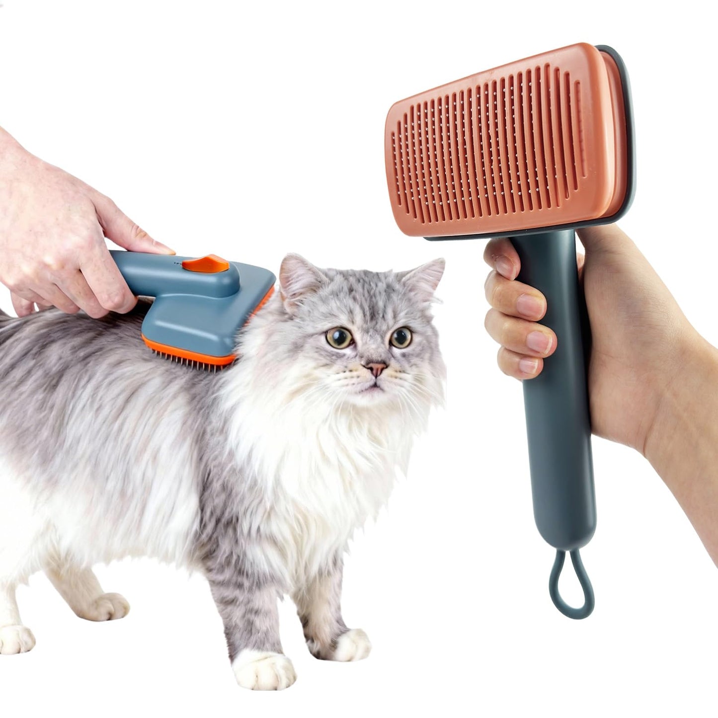 Self Cleaning Deshedding Cat Brush for Dogs & Cats,Adjustable Cat Brushes for Indoor Cats, Easy to Clean Grooming Tool for Long & Short Haired Pets