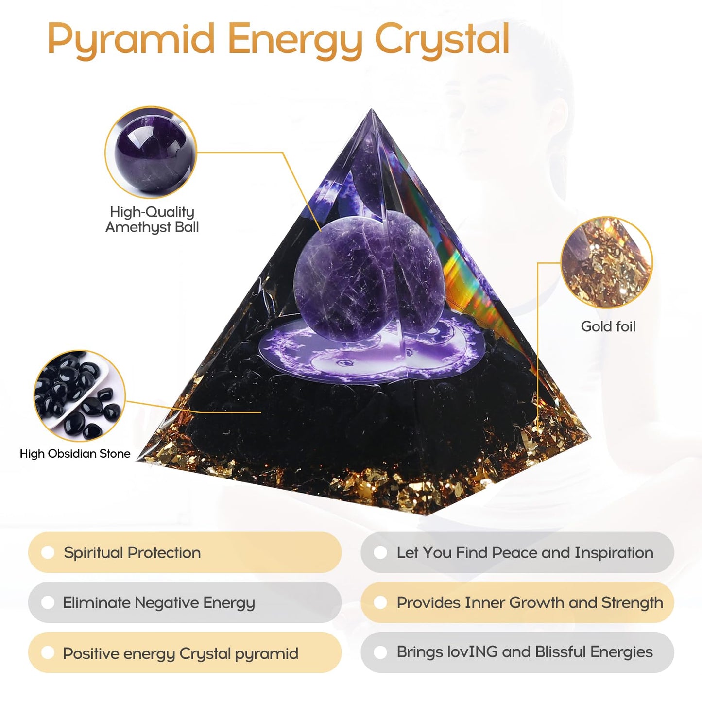 Hopeseed Orgone Pyramid for Positive Energy, Orgonite Natural Obsidian&Malachite Healing Crystals Pyramid for Reduce Stress Chakra Reiki Healing Meditation Cleanses the Mind and Boosts Confidence