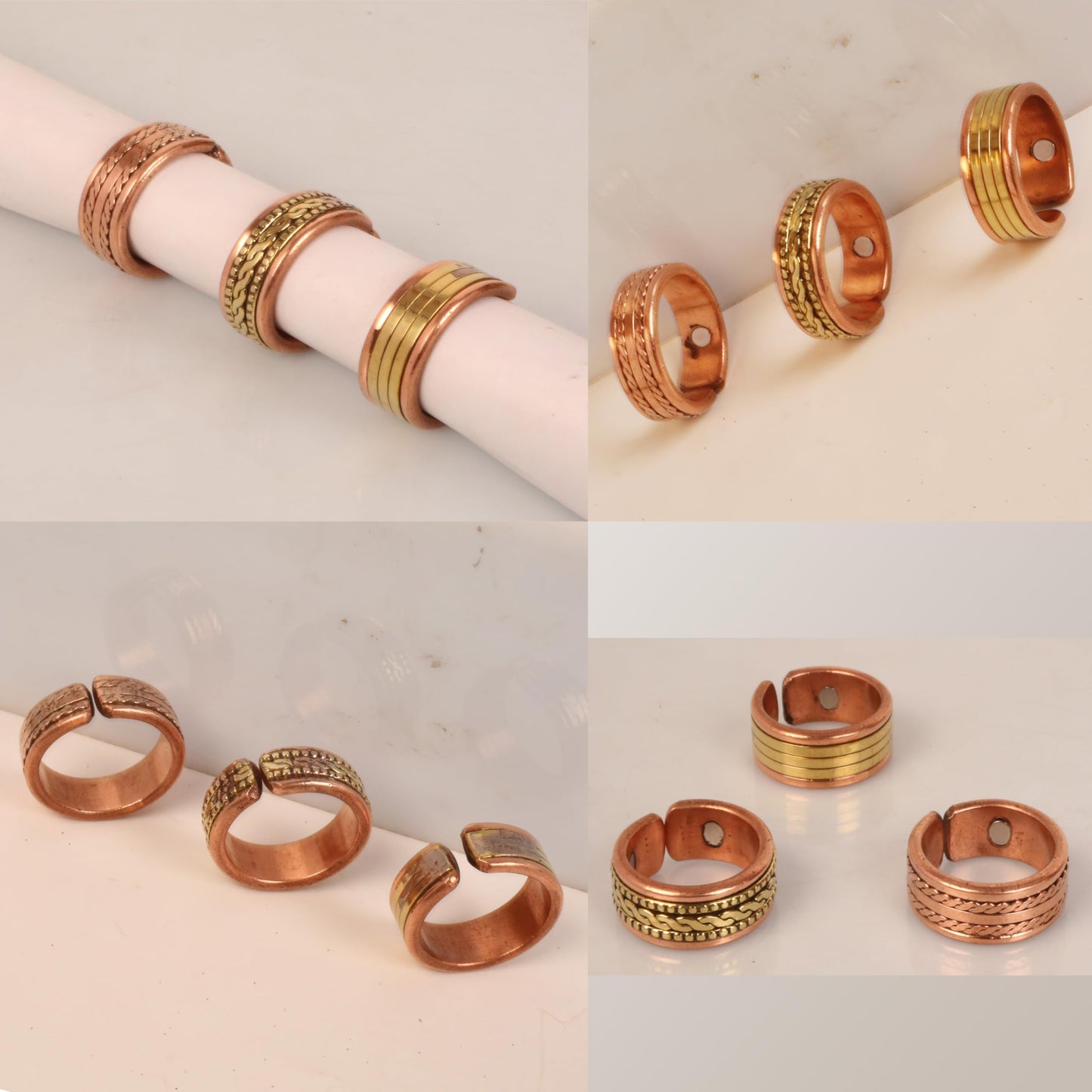 Touchstone Handcrafted Copper Hand Forged With Solid And High Gauge Spiral Wire Braided Pattern Minimalistic Elegance Pure Copper Finger Rings. Set of 3