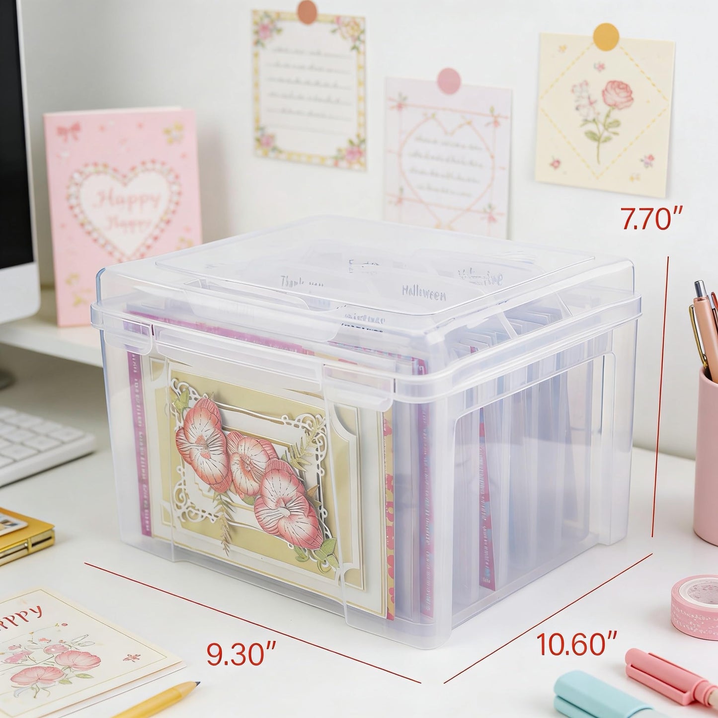 Find Scrapblooms Greeting Card Storage & Organizer Box with 6 Removable Dividers for Holiday Birthday Get Well Cards Photos, Crafts, Scrapbooking(Clear)