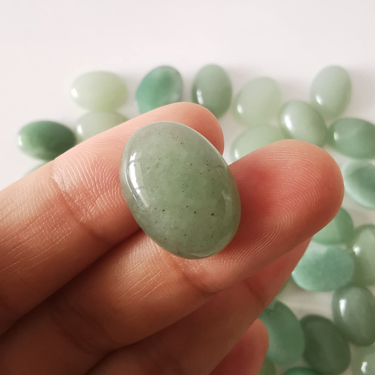 Loveliome 18x13mm Oval Cabochons Flatback Crystal Stone Gemstones Beads for Jewelry Making DIY Pack of 10, Green Aventurine