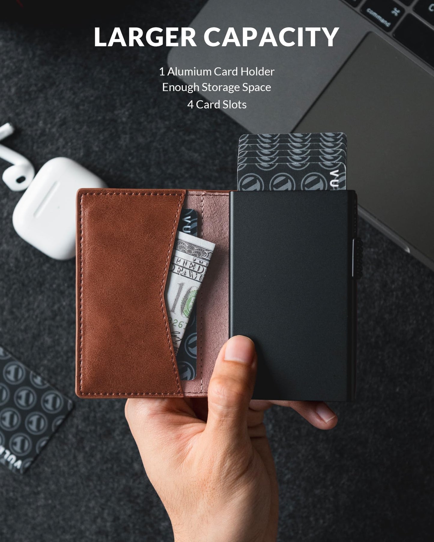 VULKIT Men's Slim Wallet Pop Up Card Holder RFID Blocking Metal Wallet Minimalist Design Holds Up to 11 Cards