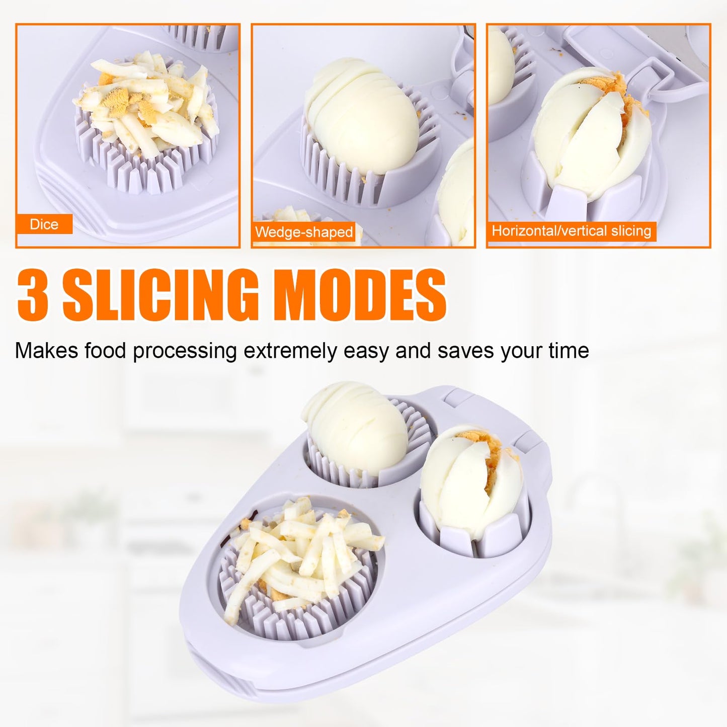 3-in-1 Egg Slicer with Cleaning Brush, 3 Slice Modes Egg Cutter Stainless Steel Dicer Multipurpose Kitchen Chopper Utensil for Hard Boiled Eggs Strawberry Tomato Butter Mushroom